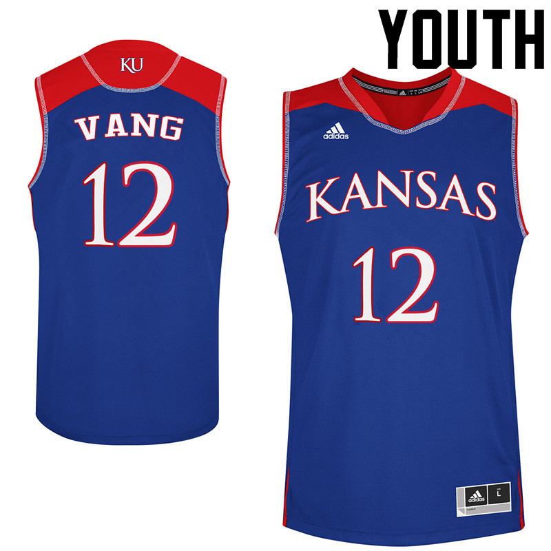 Youth Kansas Jayhawks #12 Tucker Vang College Basketball Jerseys Sale-Blue - Click Image to Close